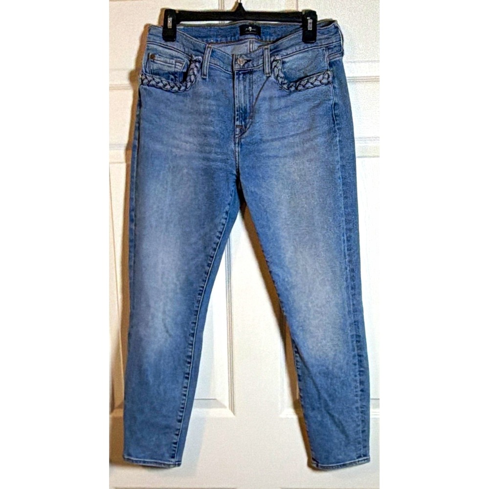 7 For All Mankind Women's Skinny Jeans Light Wash Blue Denim Stretch Size 30